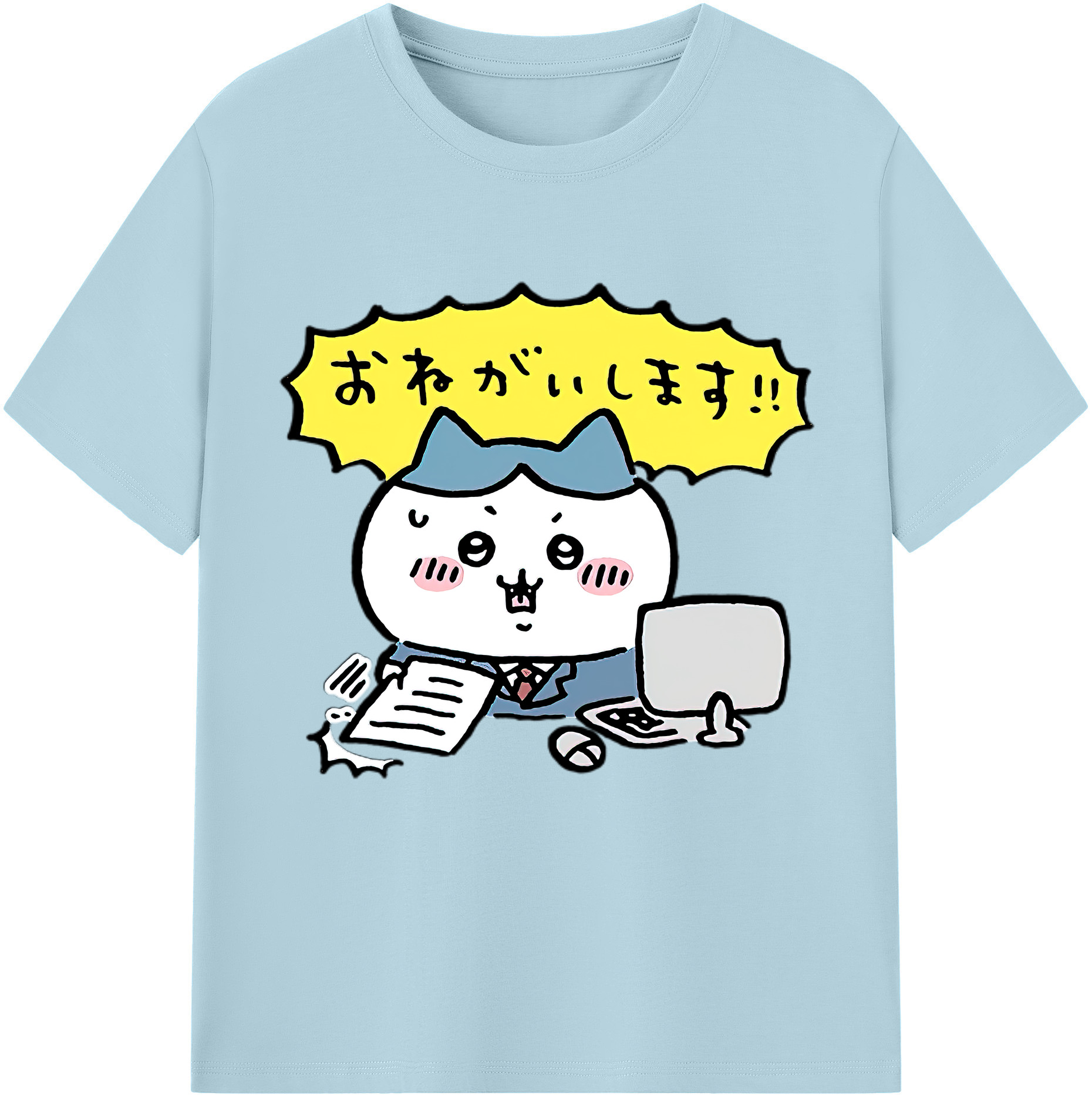 （画像用） ちいかわ ハチワレ Chii-kawa hachiware 綿100％半袖Tシャツ（フロントプリント）